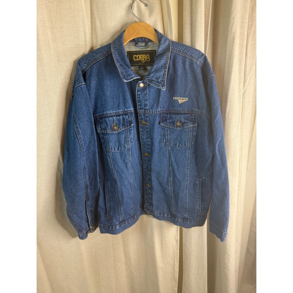 Vintage COBRA Denim Jacket Mens L Certified Blue Jean Button‎ Front Trucker - Picture 2 of 8